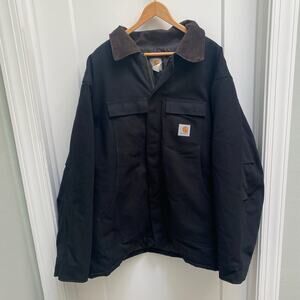 CARHARTT Duck  Mens 50 Black Canvas Quilt Lined Chore Coat